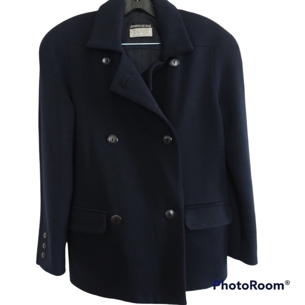 Bergdorf Goodman/Jennifer George Pea Coat Navy Vintage 6 - Picture 1 of 15